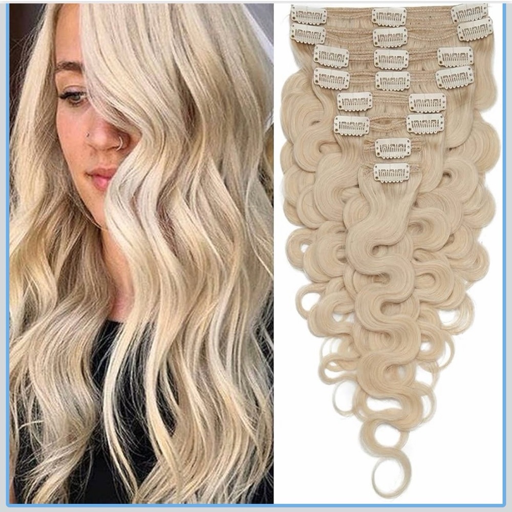 Luxurious Blonde Wavy 18 inch Hair Extensions 100% Remy Human Hair